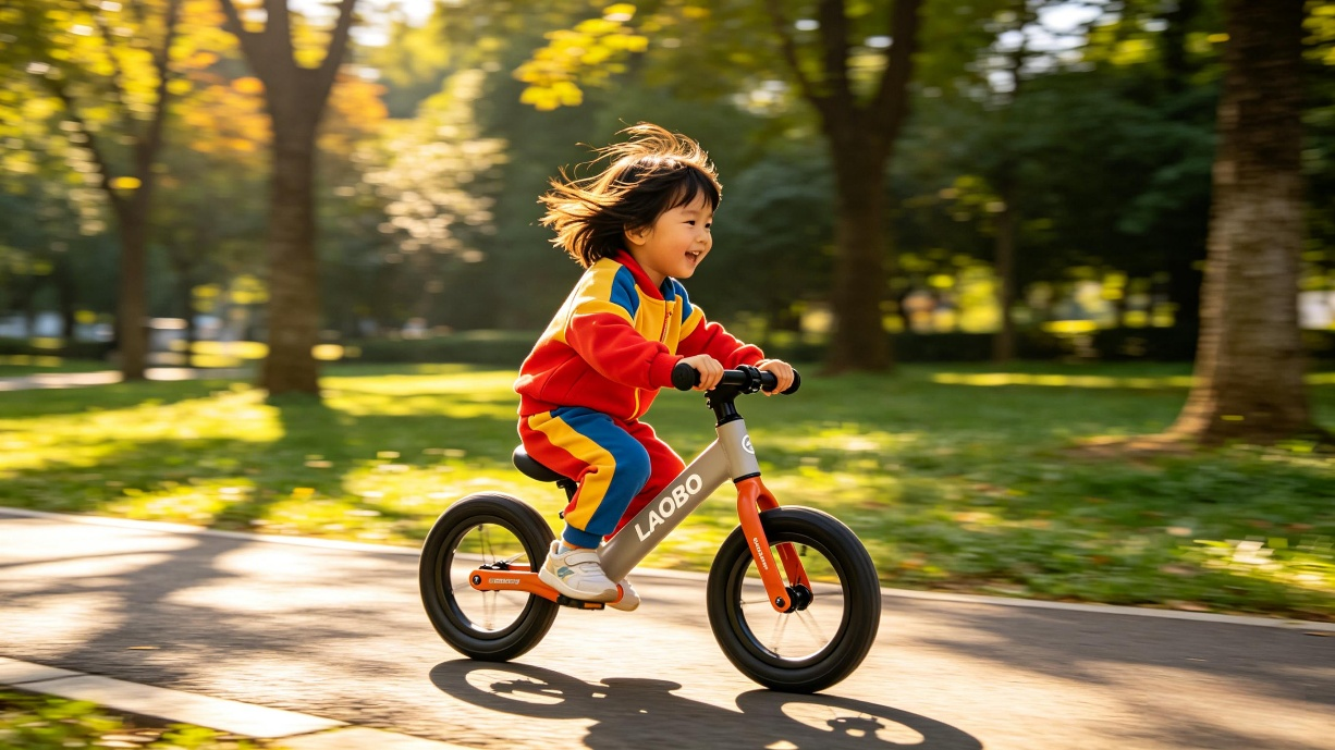 child riding a balance bike for the first time child riding a balance bike for the first time