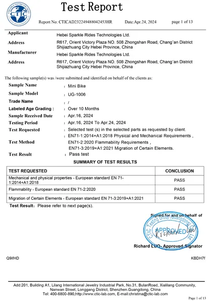 Mini Bike EN71 Report