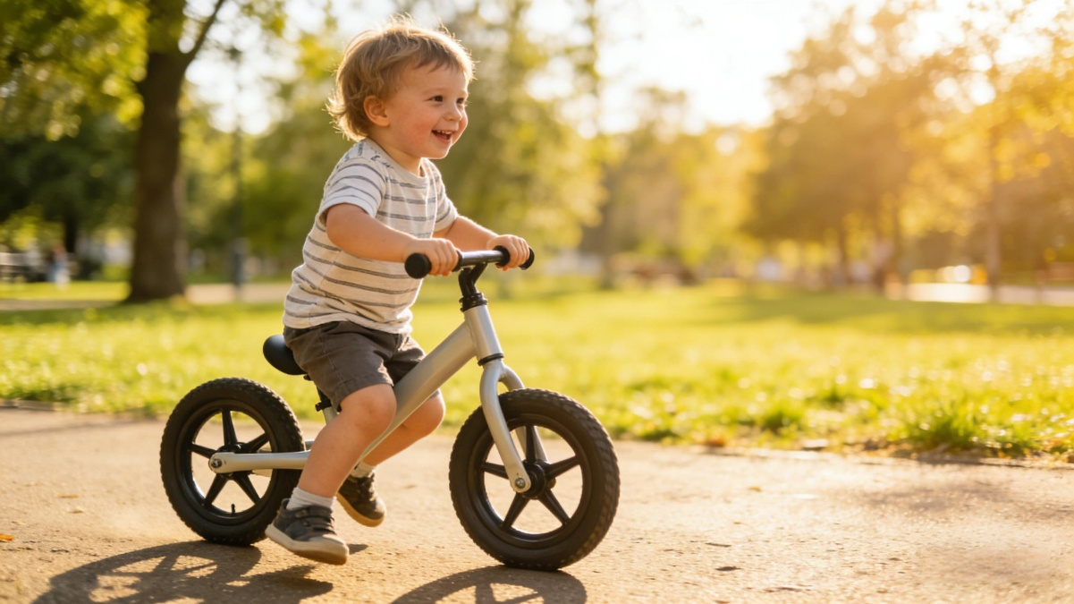 toddler learning to ride a balance bike